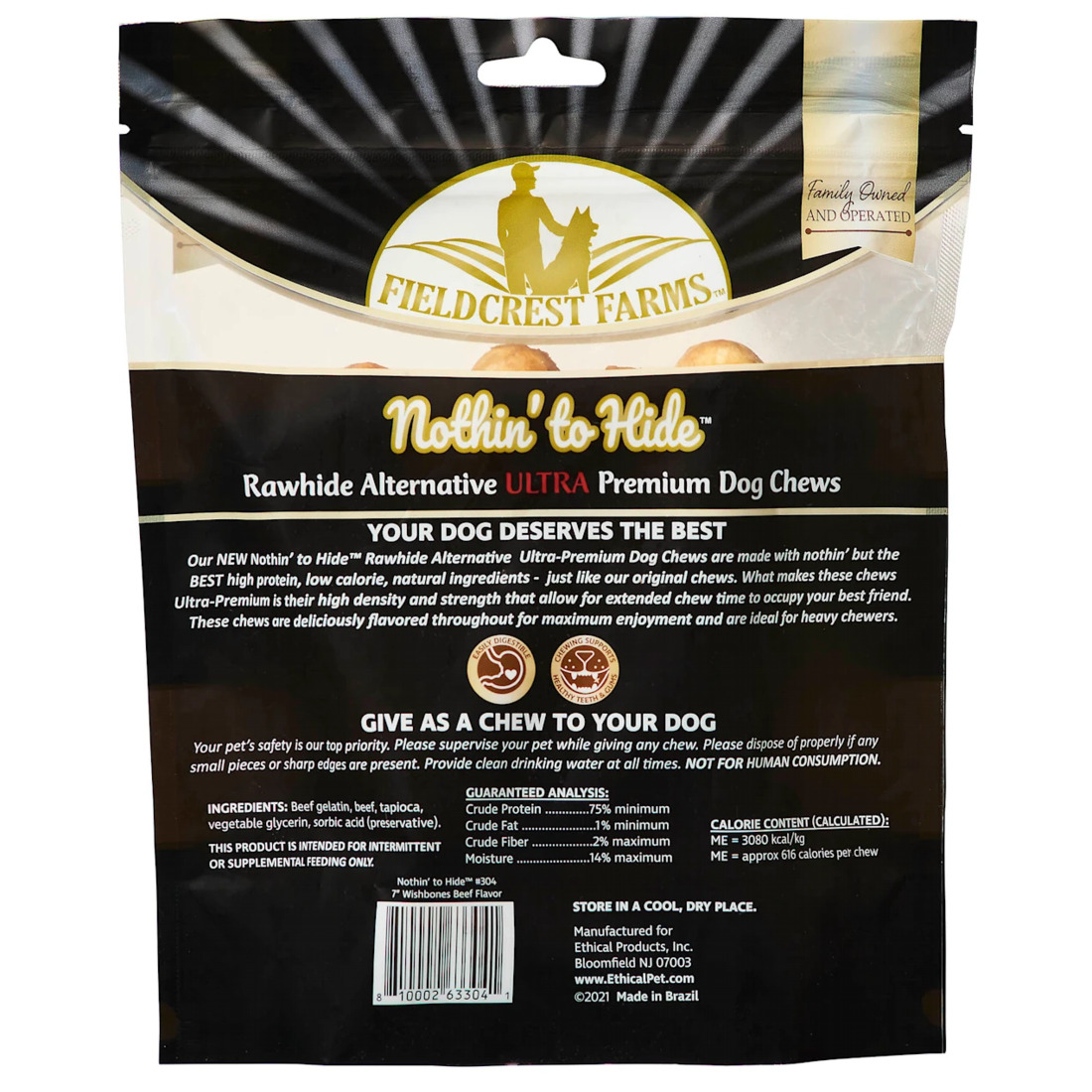 Fieldcrest Farms Nothin To Hide Beef Wishbone Dog Treat, 7 Inches, 2 Count