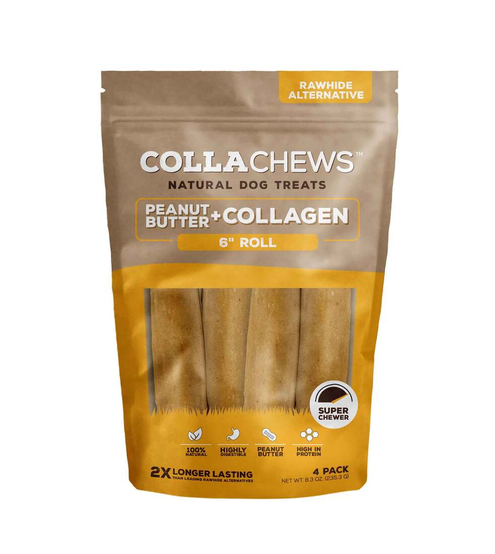 Collachew Collagen Roll Dog Treats, Peanut Butter, 6 Inches, 4 Count