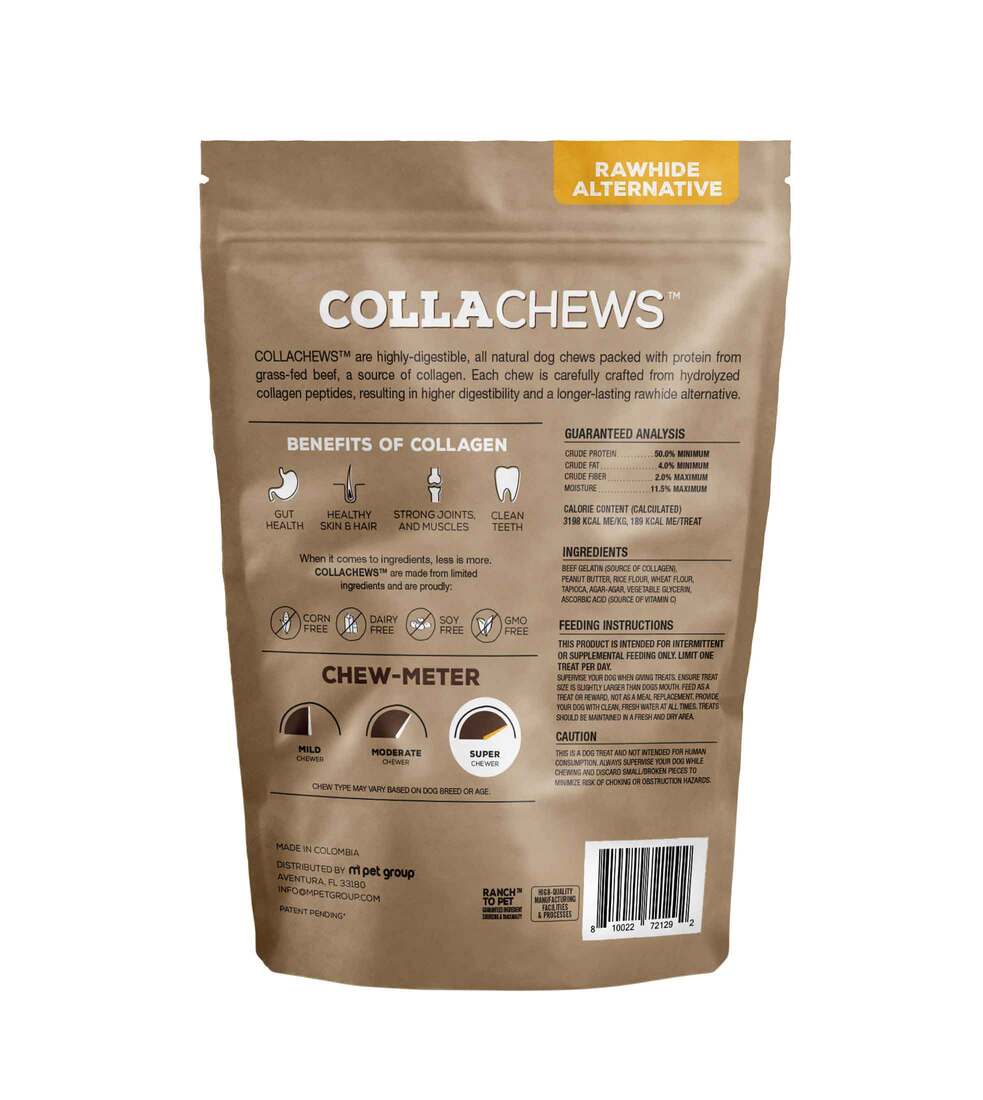 Collachew Collagen Roll Dog Treats, Peanut Butter, 6 Inches, 4 Count