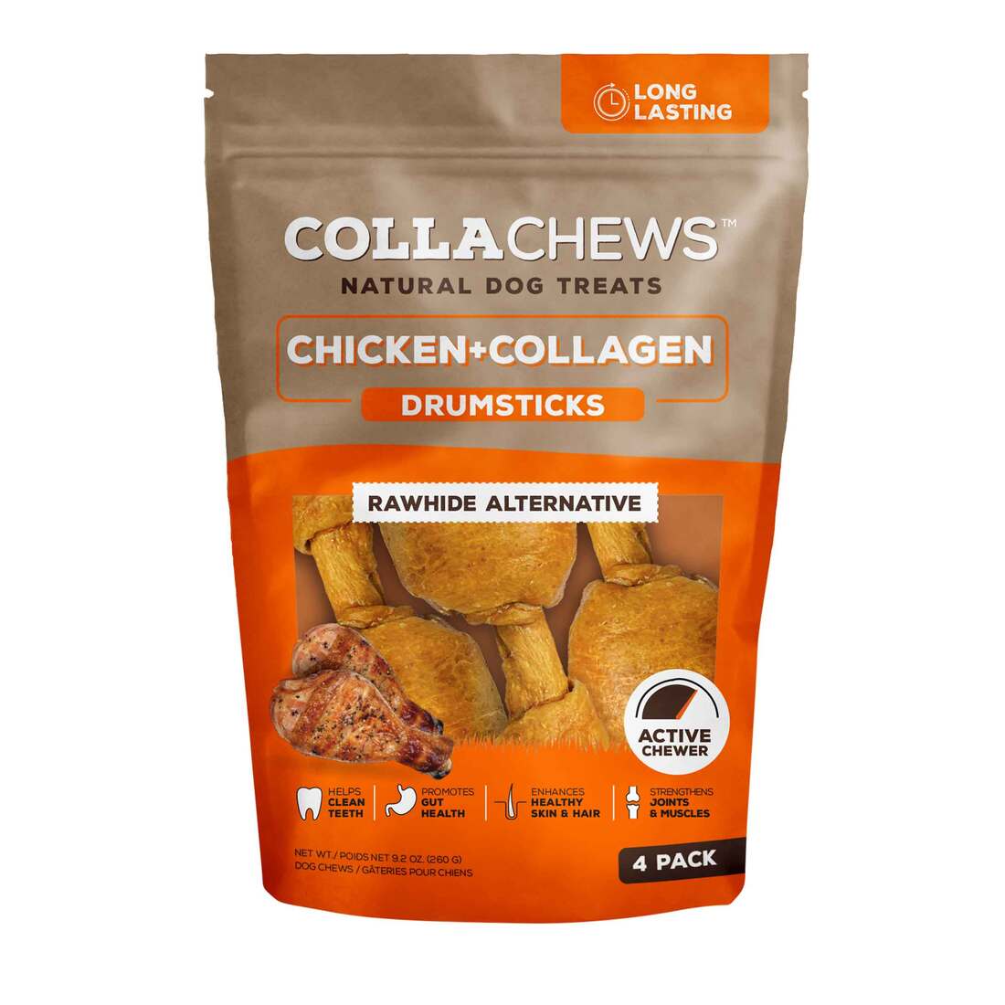 Collachew Collagen Drumstick Dog Treat, Chicken, 9.2 Ounces, 4 Count