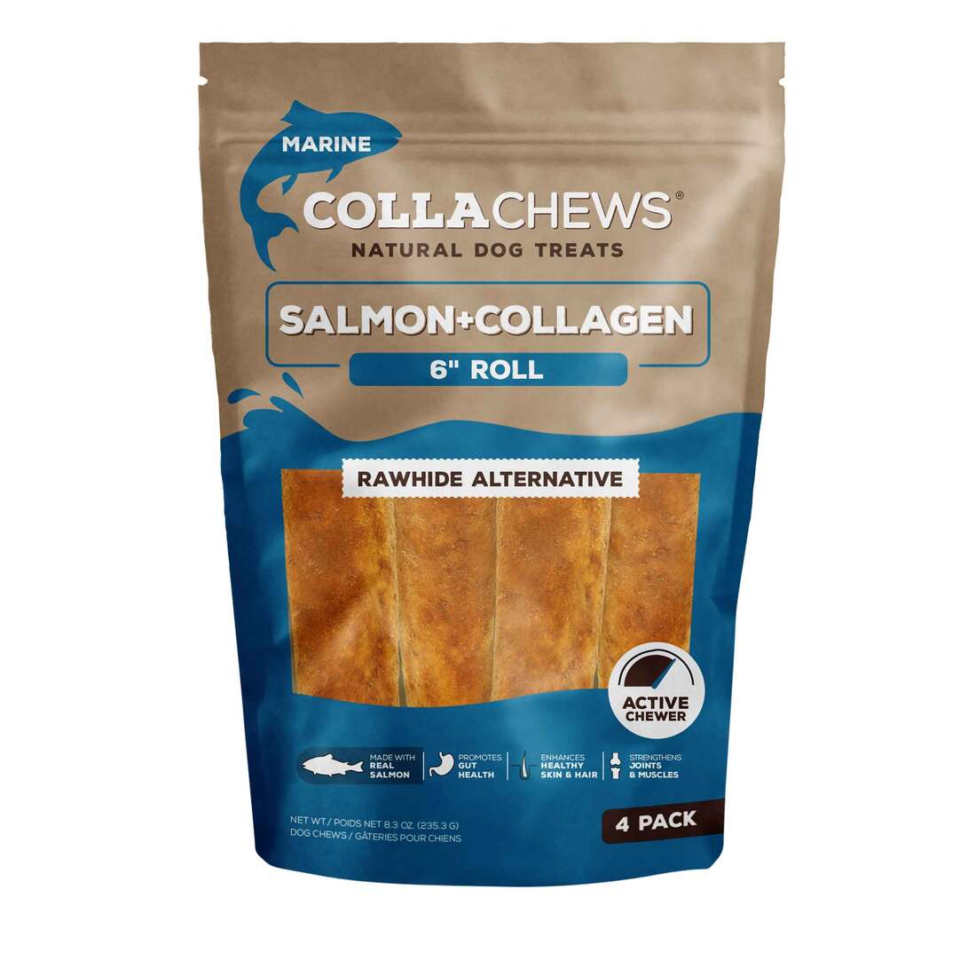 Collachew Collagen Roll Dog Treat, Fish, 6 Inches, 4 Count