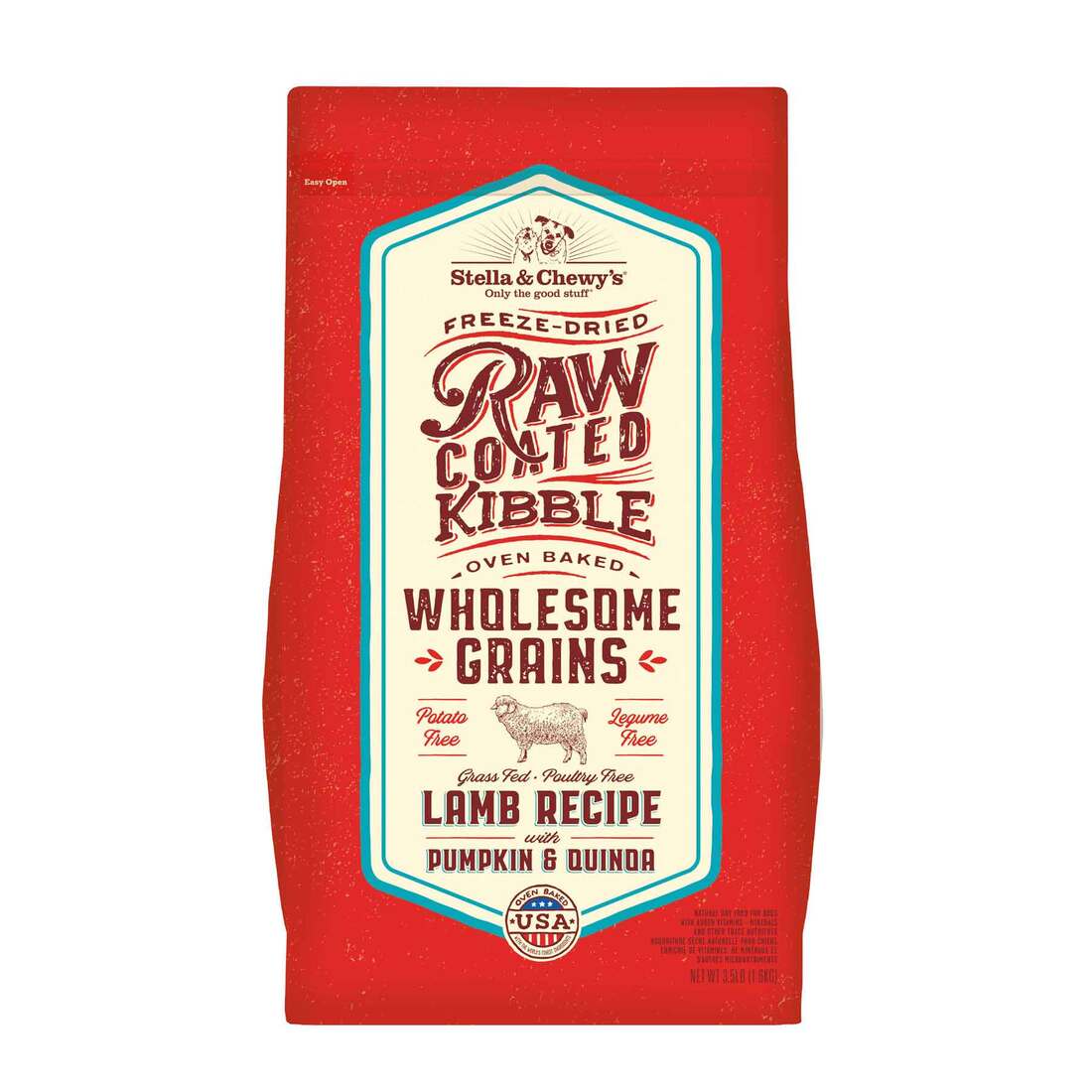 Stella & Chewy's Dog Raw Coated Kibble With Wholesome Grains, Grass-Fed Lamb, 22 Pounds