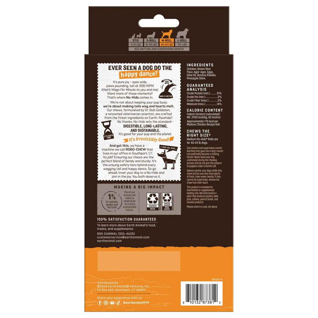 Earth Animal No-Hide Rolls Natural Rawhide Alternative Dog Chews, Chicken Recipe, Medium, 3 Pack Val