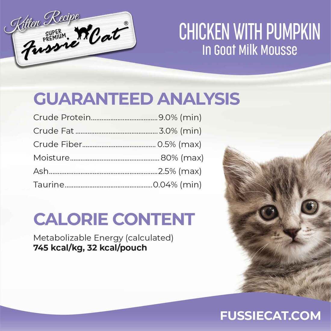 Fussie Cat Mousse Wet Kitten Food, Chicken and Pumpkin In Goat