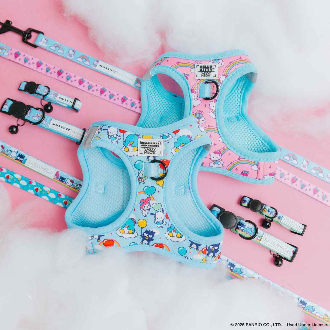 Sassy Meow Cat Harness, Hello Kitty Rainbows, Medium | Pet