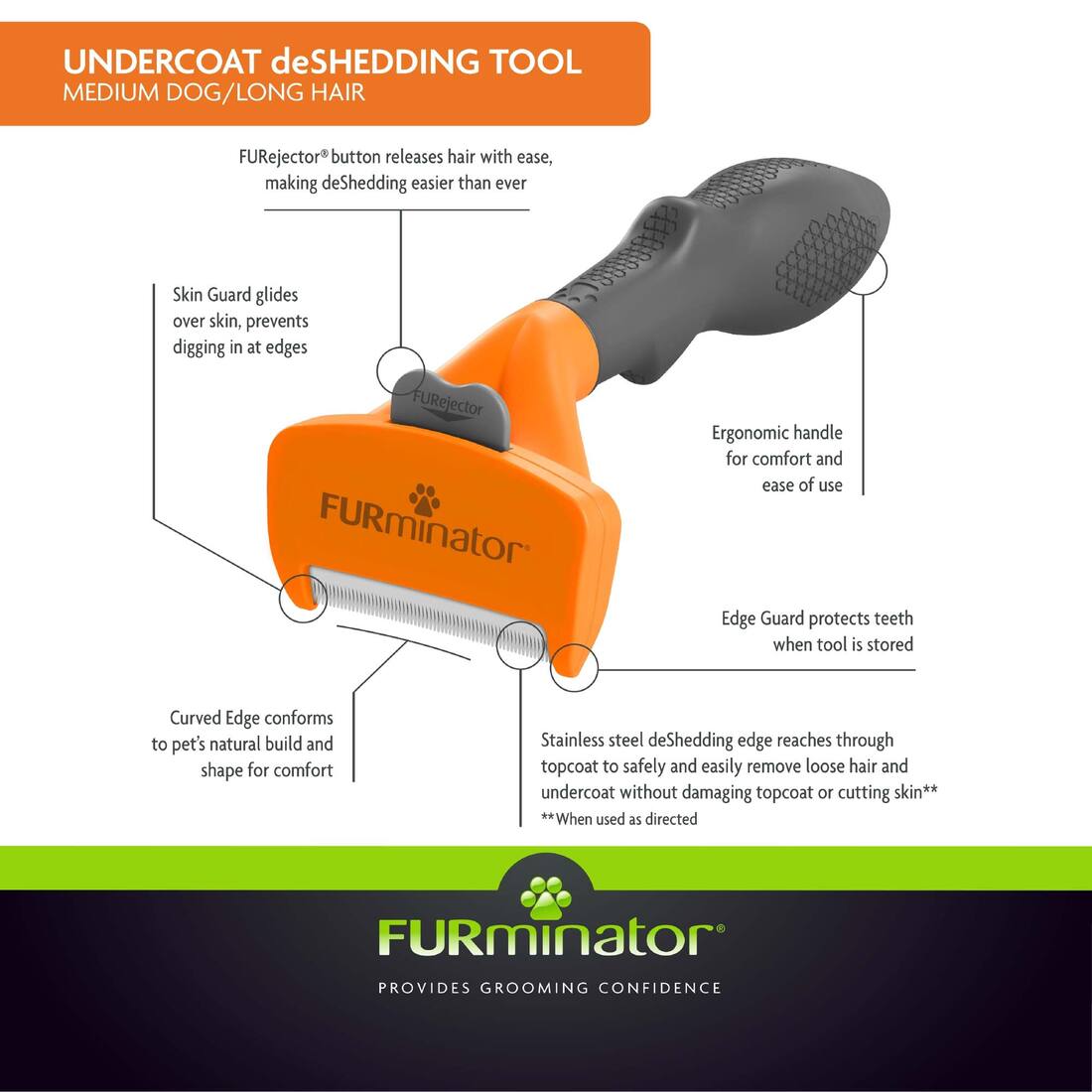 Furminator Undercoat Deshedding Tool, For Medium Dogs, Long Hair
