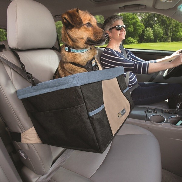Kurgo Rover Dog Booster Seat for Cars with Seat Belt Tether, Black/Blue