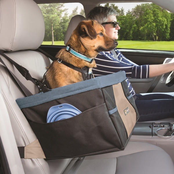 Kurgo Rover Dog Booster Seat for Cars with Seat Belt Tether, Black/Blue