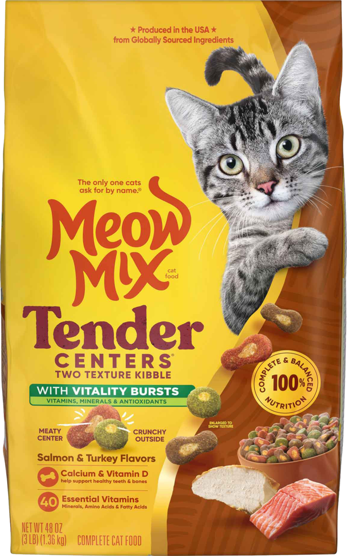Meow Mix Tender Centers Vitality Bursts with Salmon and Turkey Dry Cat Food, 3 Pounds