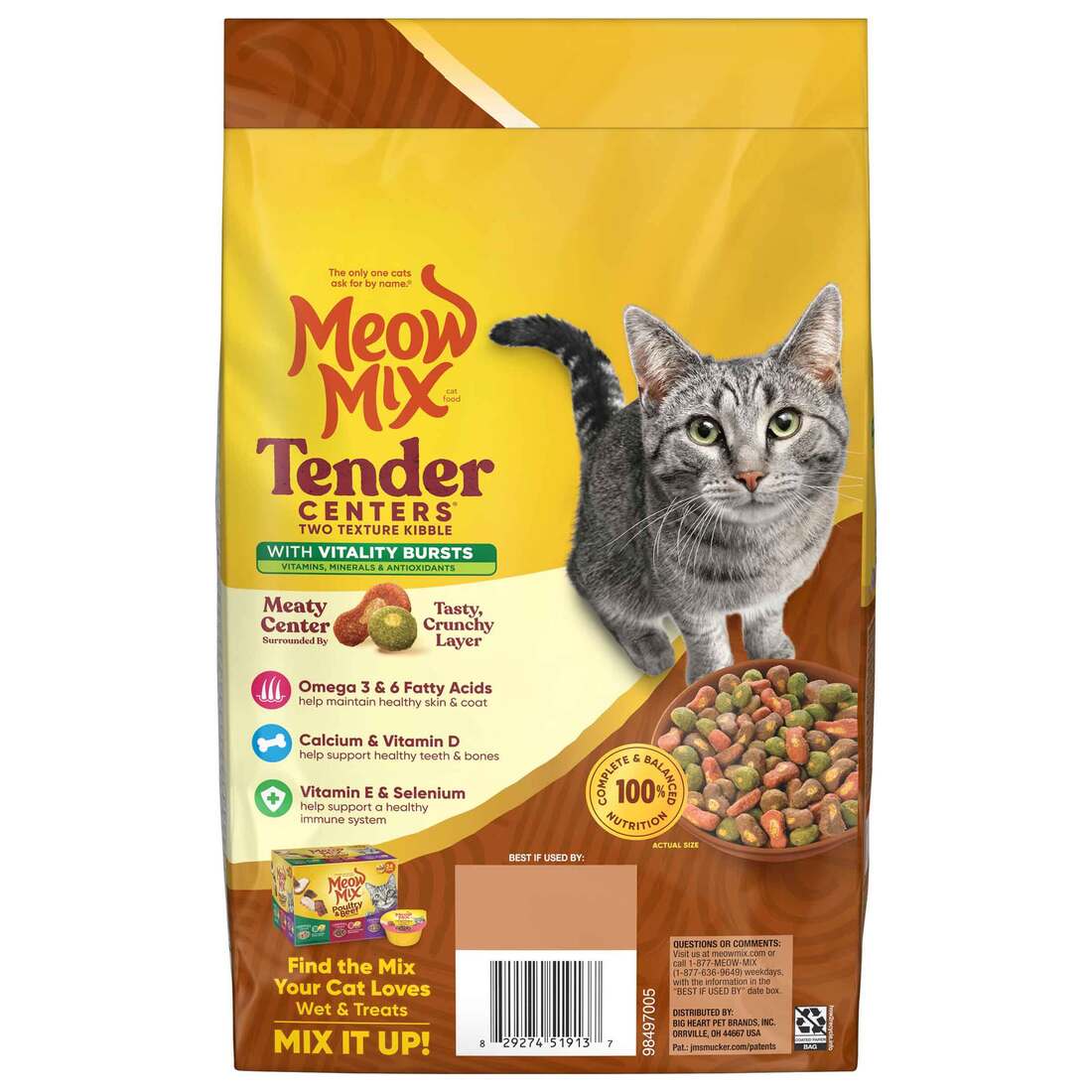 Meow Mix Tender Centers Vitality Bursts with Salmon and Turkey Dry Cat Food, 3 Pounds