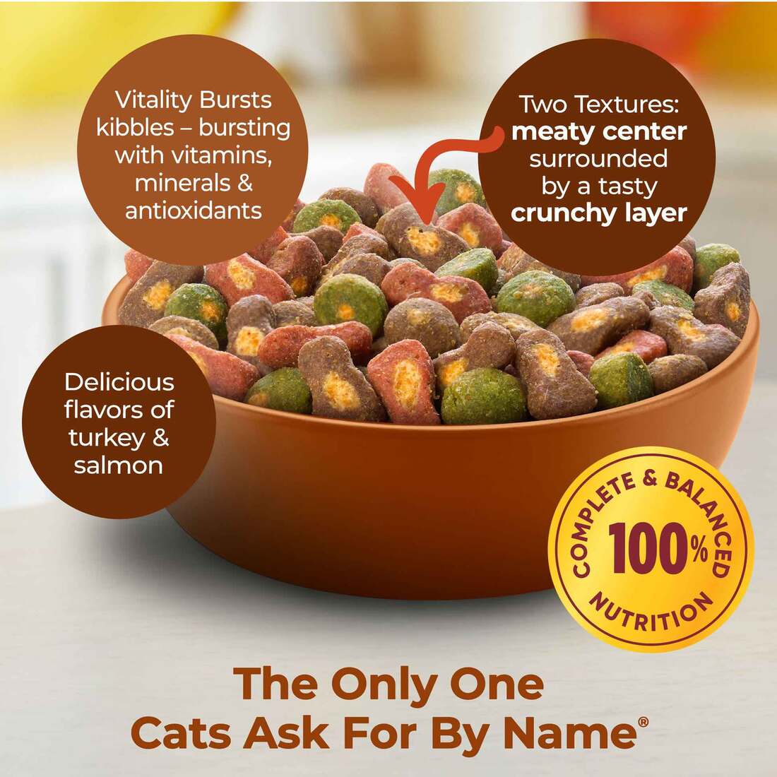 Meow Mix Tender Centers Vitality Bursts with Salmon and Turkey Dry Cat Food, 3 Pounds