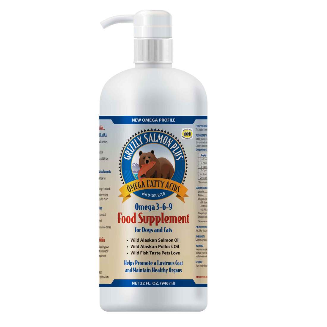 Grizzly Salmon Oil, 32 Ounce Pump Bottle