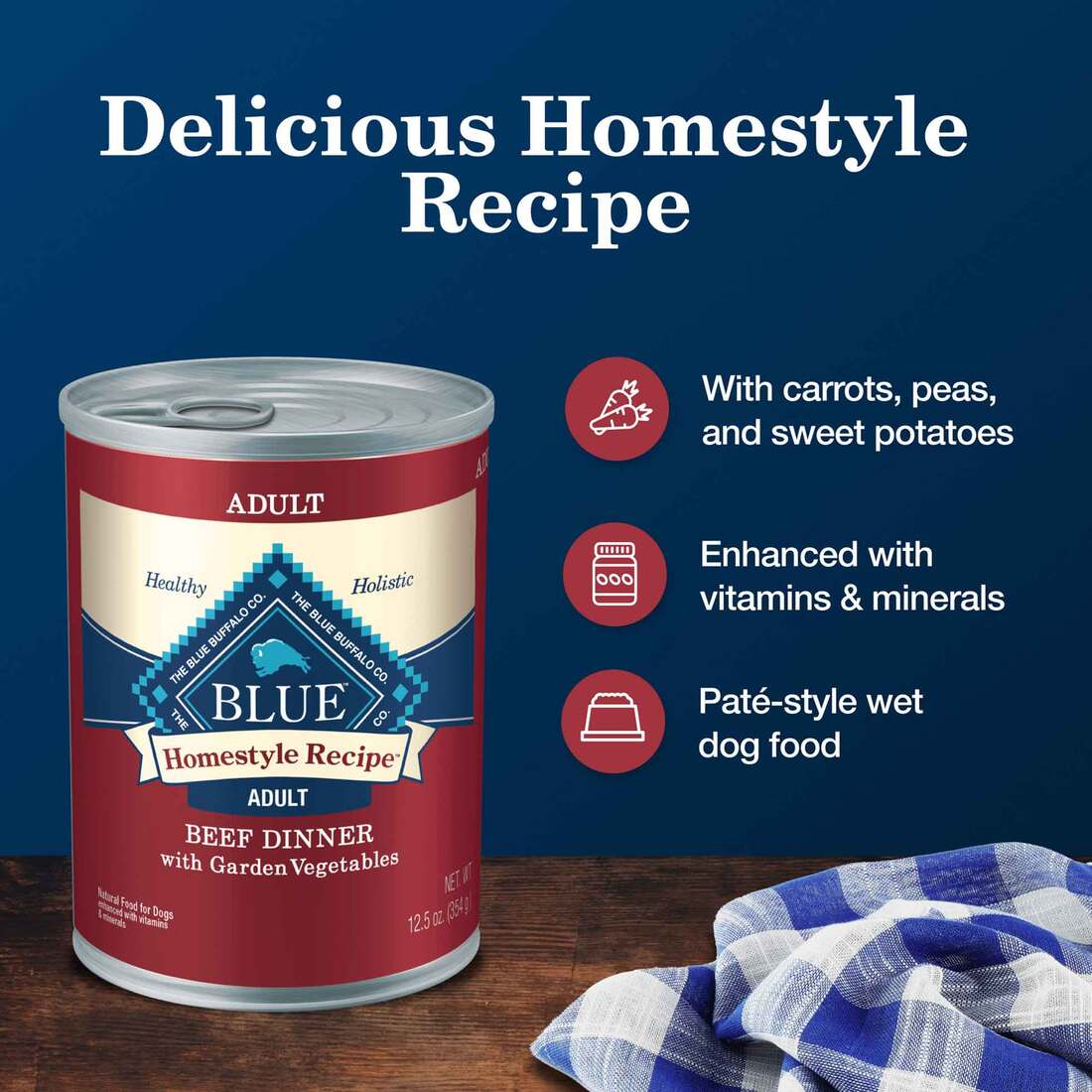 Blue Buffalo Dog Food, Homestyle Recipe Beef Dinner with Vegetables, 12.5 Ounce Can