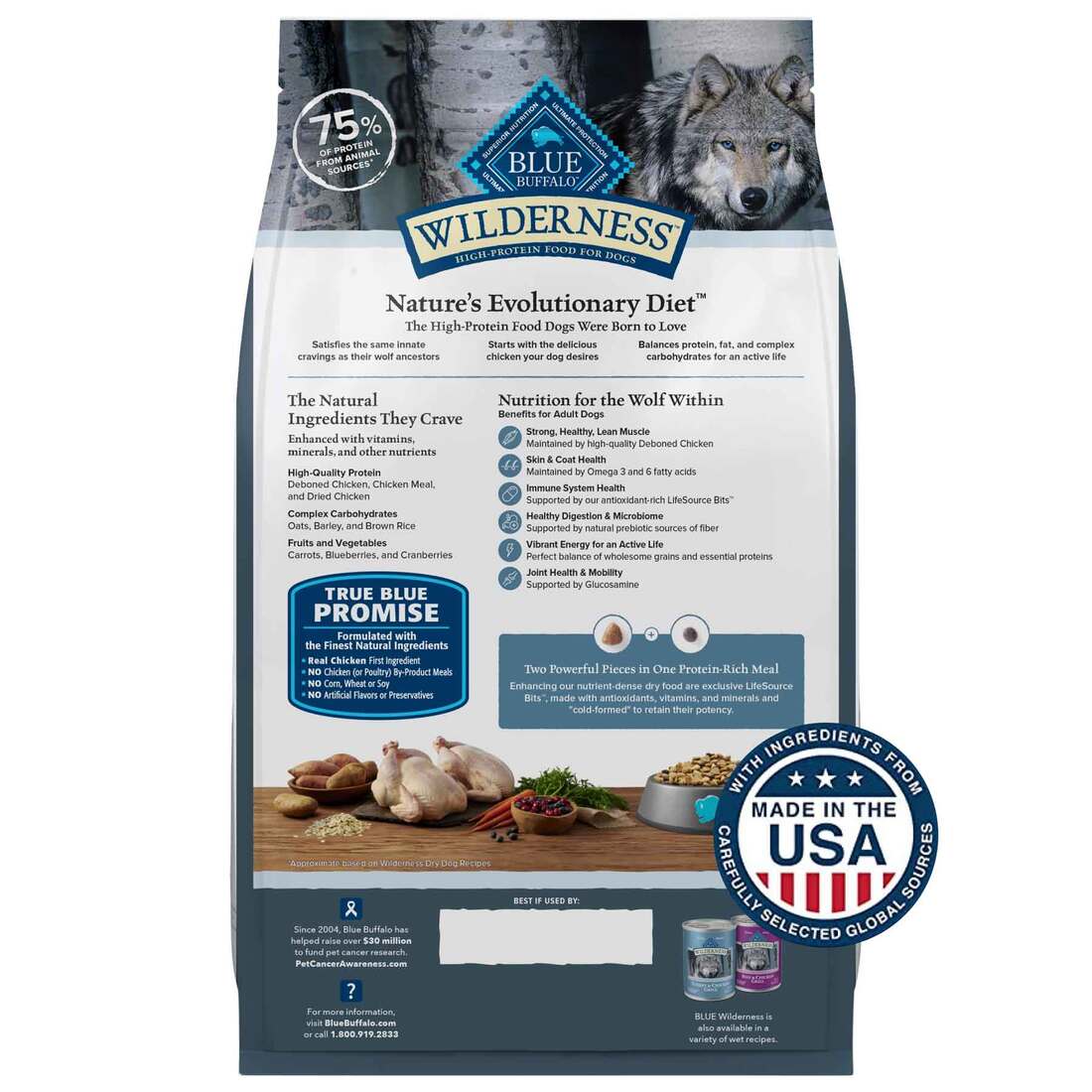 Blue Wilderness High Protein Natural Adult Dry Dog Food Plus Wholesome Grains, Chicken, 4.5 Pound Ba