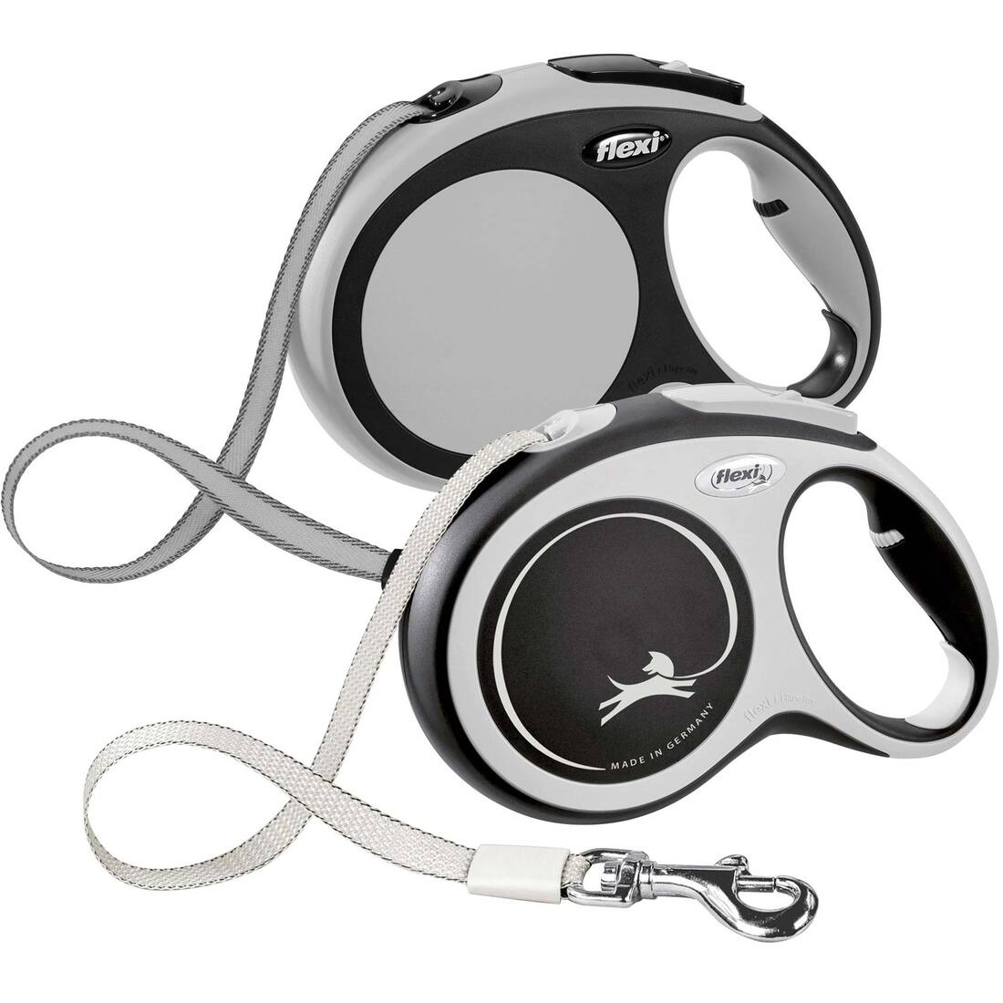 Flexi New Comfort Retractable Leash, Large, Tape, 26 Feet, Gray, Black