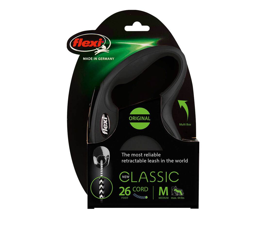 Flexi New Classic Retractable Leash, Medium, Cord, 26 Feet, Black