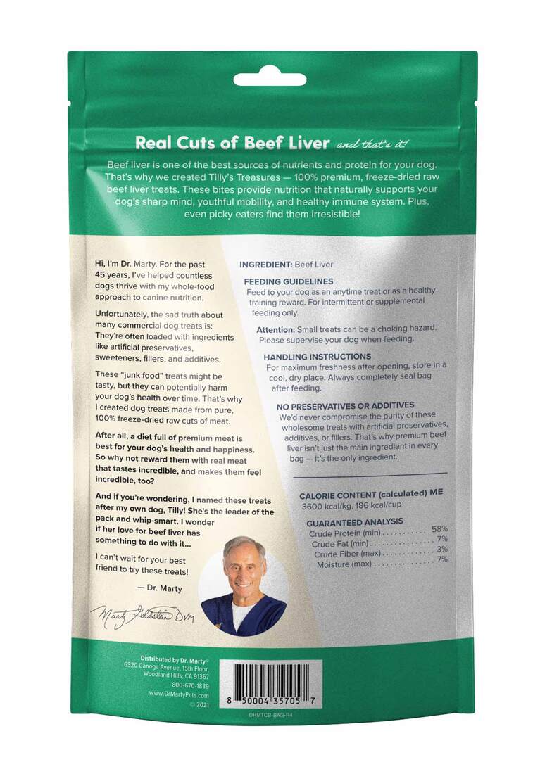 Dr Marty Tilly's Treasures Freeze Dried Raw Dog Treat, Beef Liver