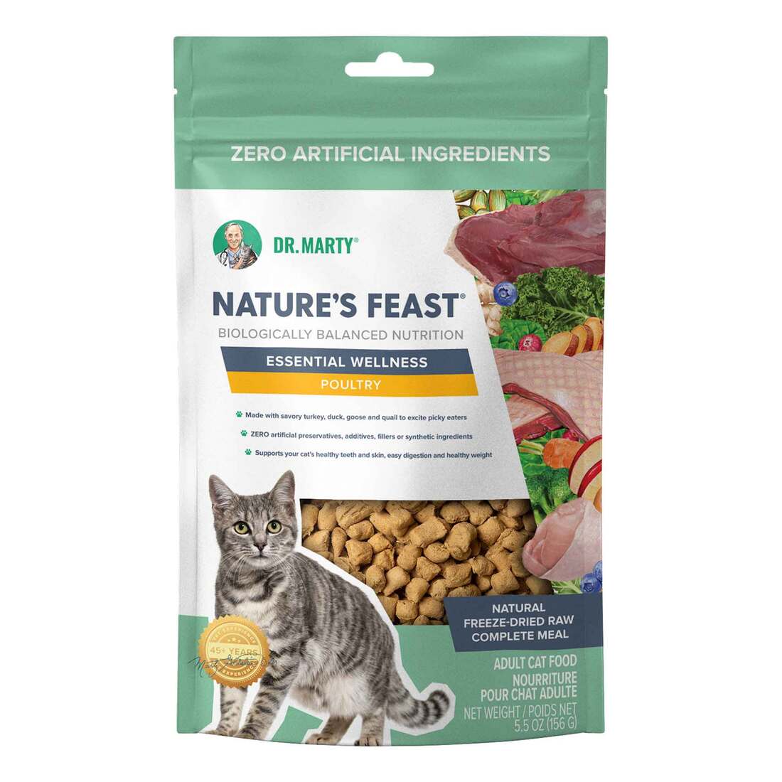 Dr Marty Nature's Feast Freeze Dried Cat Food, Essential Wellness Poultry, 5.5 Ounces