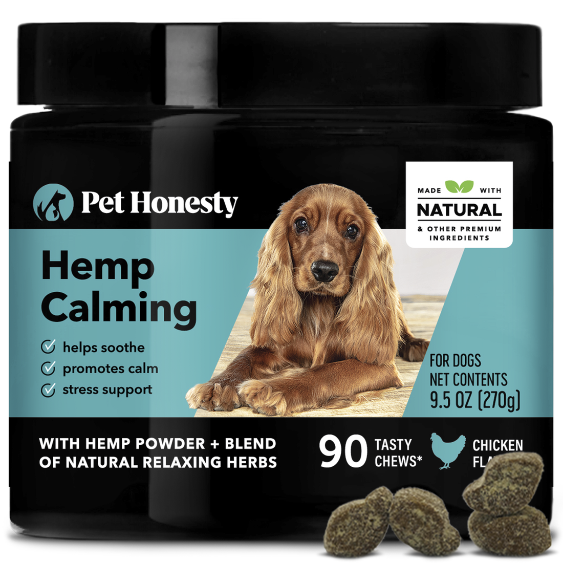 Pet Honesty Hemp Calming Supplement for Dogs, Chicken Flavor, 90