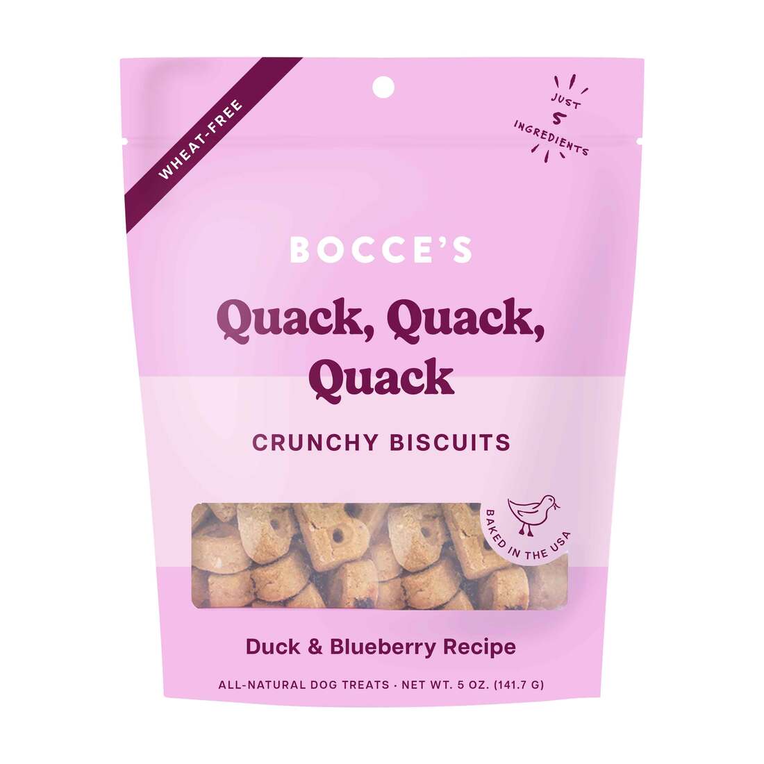 Bocces Bakery Biscuit Dog Treats, Quack Quack Quack, 5 Ounces