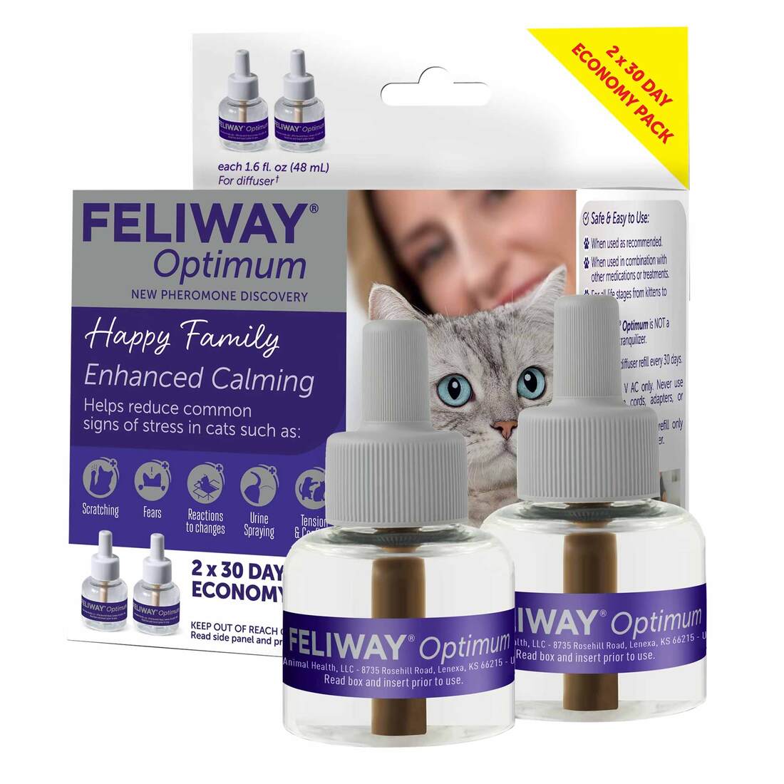 FELIWAY Optimum Cat, Enhanced Calming Pheromone Diffuser Refill, 2