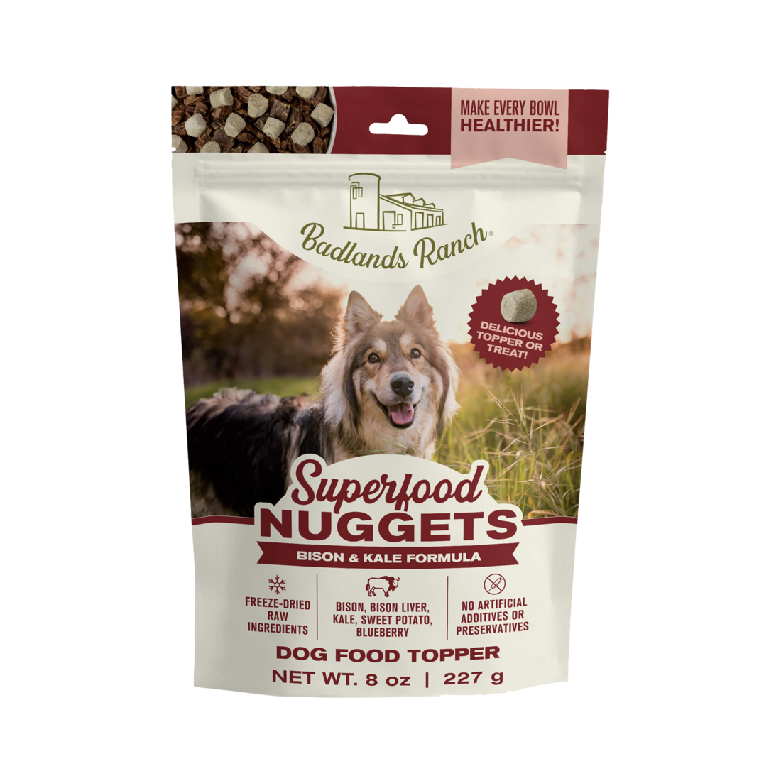 Badlands Ranch Superfood Nuggets Dog Topper, Bison and Kale, 8