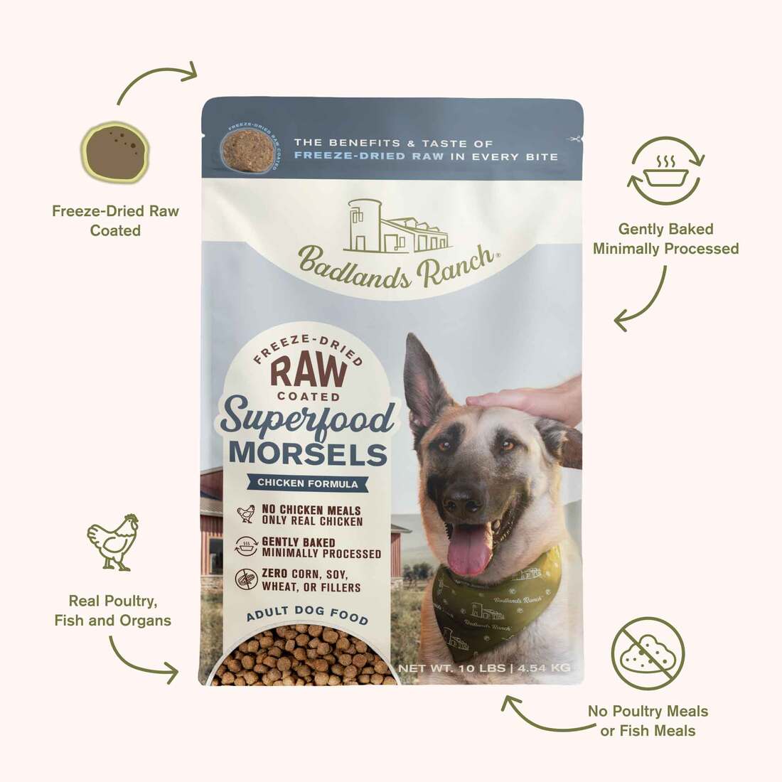 Badlands Ranch Morsel Superfood Dog Food, Chicken, 10 Pounds | Pet