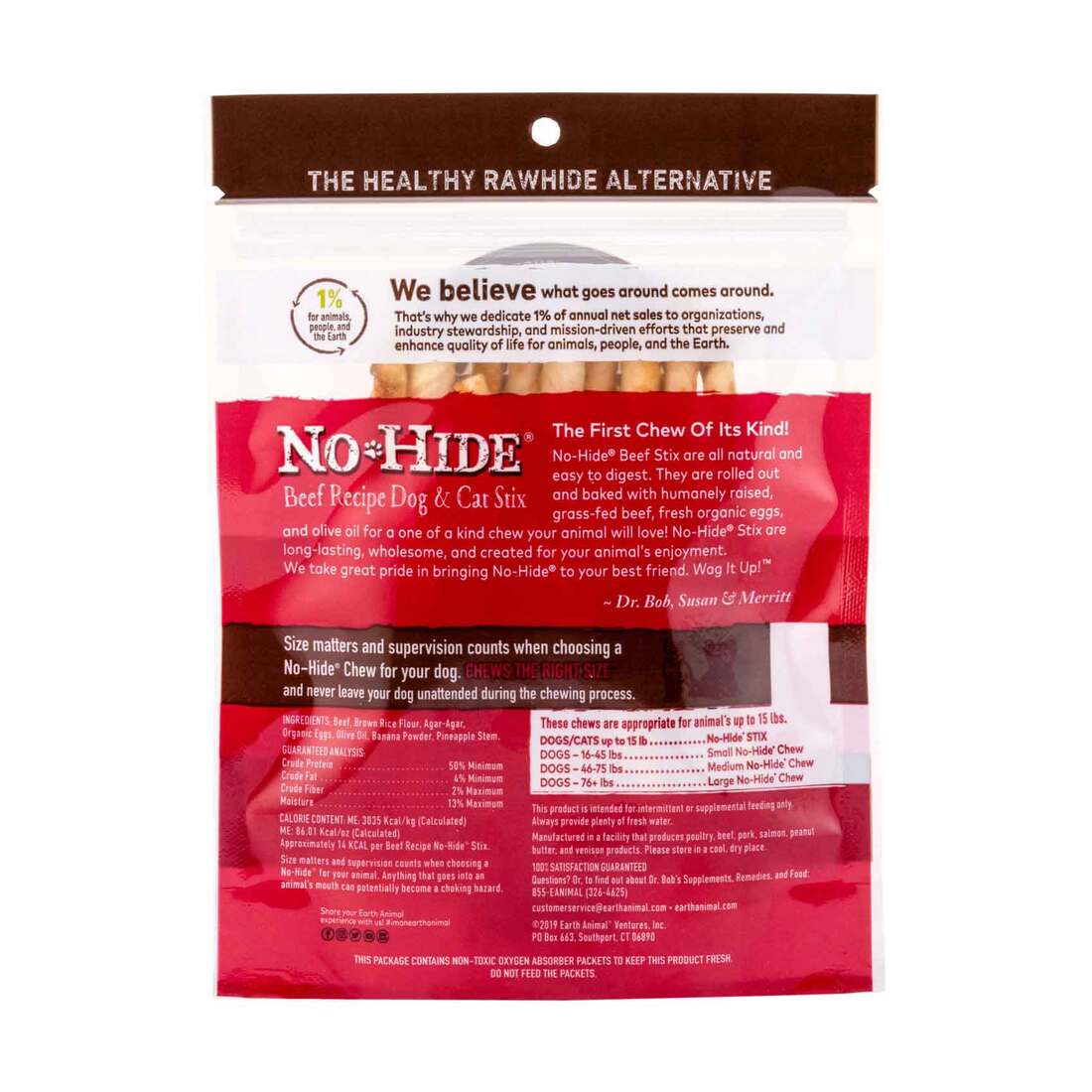 Earth Animal No-Hide Grass-Fed Beef Stix Natural Rawhide Alternative Dog & Cat Chews, 10 Pack
