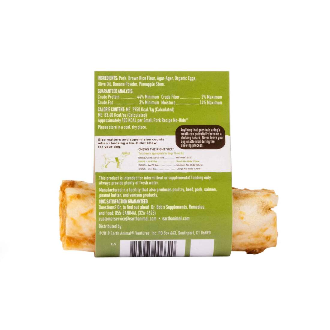 Earth Animal No-Hide Humanely-Raised Pork Small Natural Rawhide Alternative Dog Chew, 1 Count