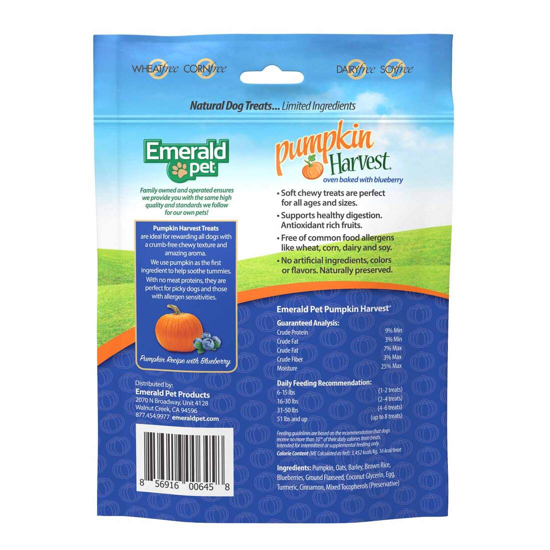 Emerald Pet Pumpkin Harvest Blueberry Chewy Dog Treats, 6 Ounces