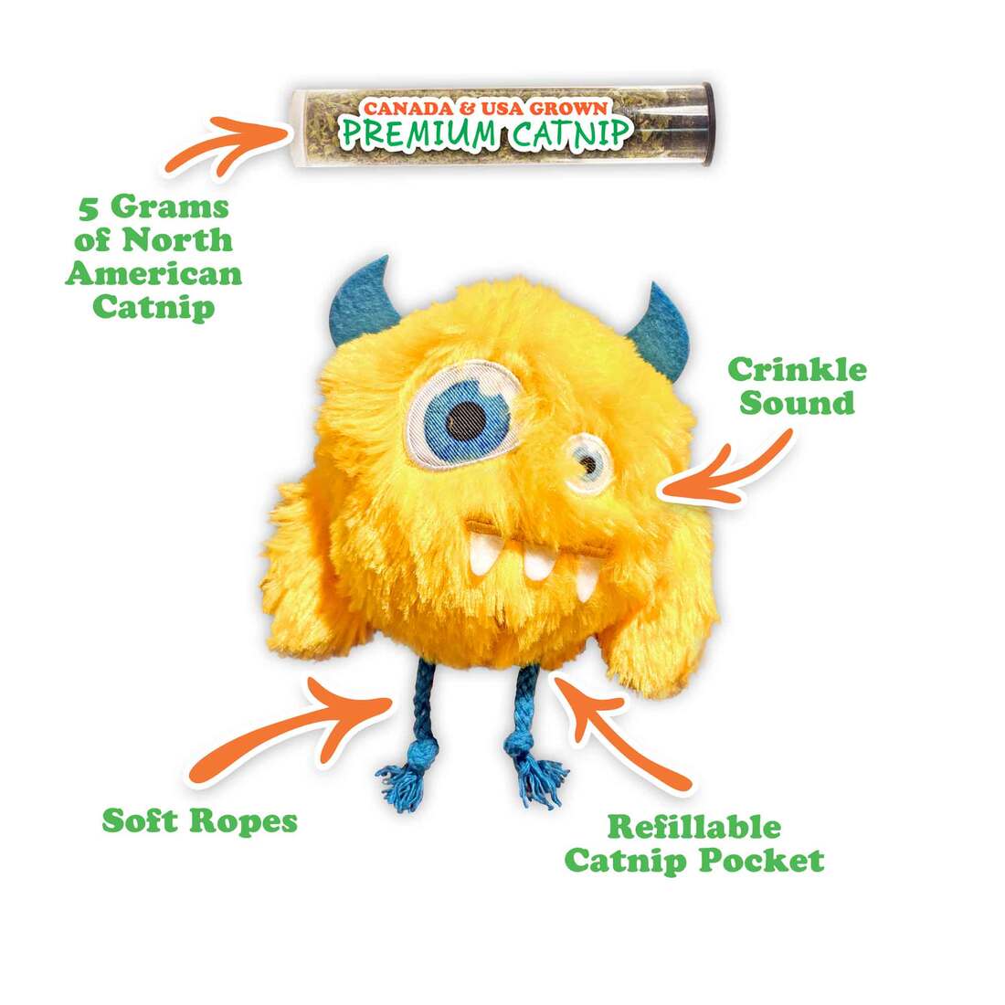 Meowijuana Get Silly Furry Fiend Cat Toy, Yellow
