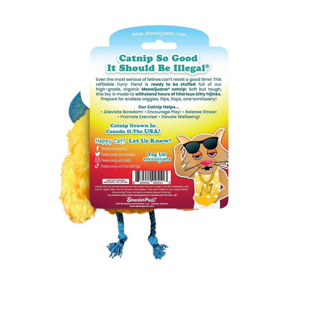 Meowijuana Get Silly Furry Fiend Cat Toy, Yellow