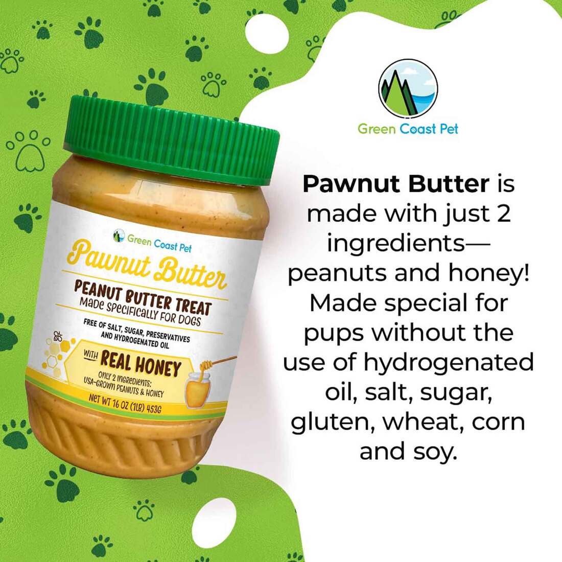 Green Coast Pawnut Butter with Real Honey Dog Treat, 16 Ounces
