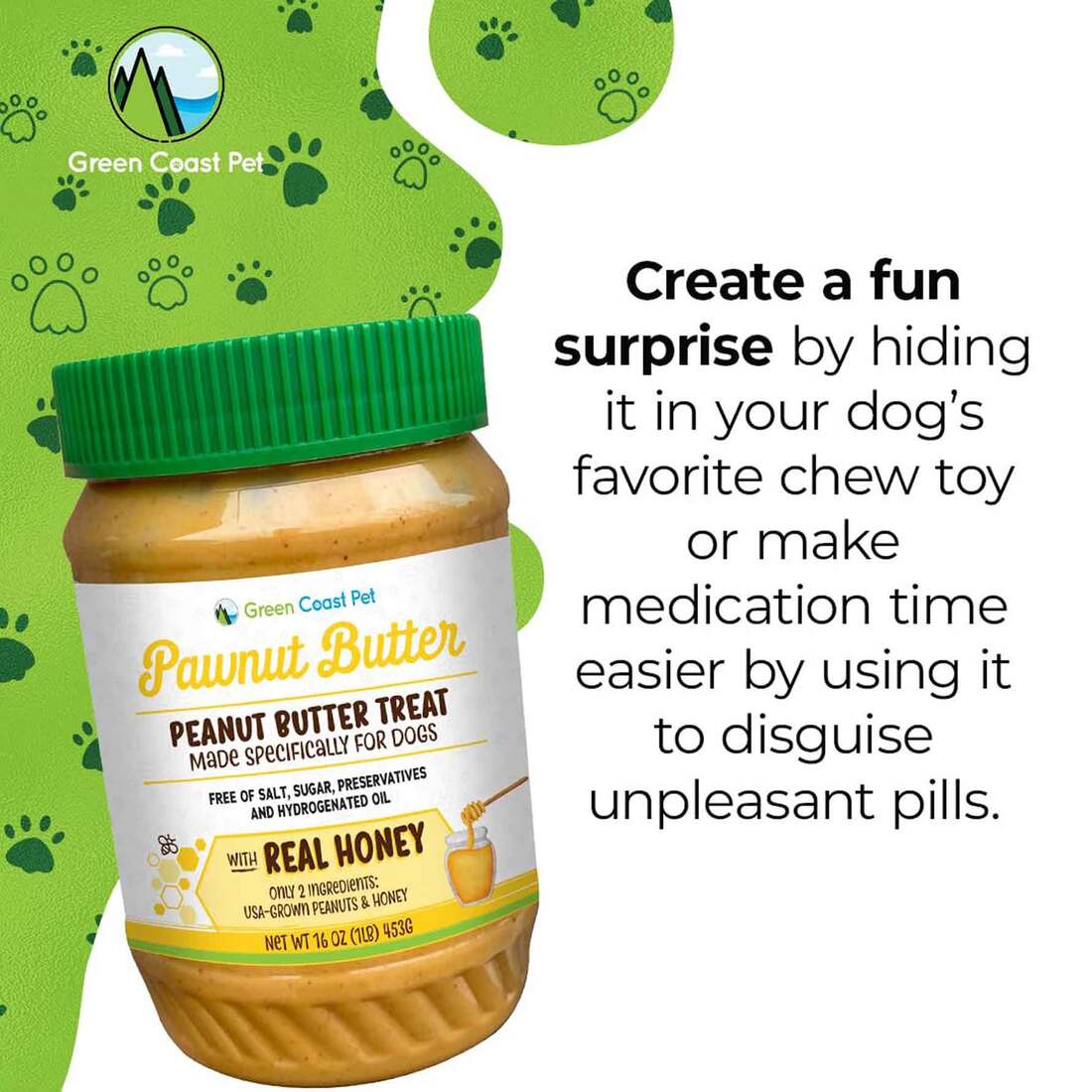 Green Coast Pawnut Butter with Real Honey Dog Treat, 16 Ounces
