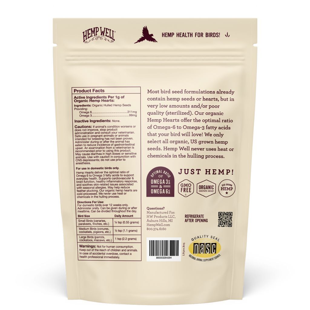 Hemp Well Bird Hemp - Hemp Hearts, 1 Pound