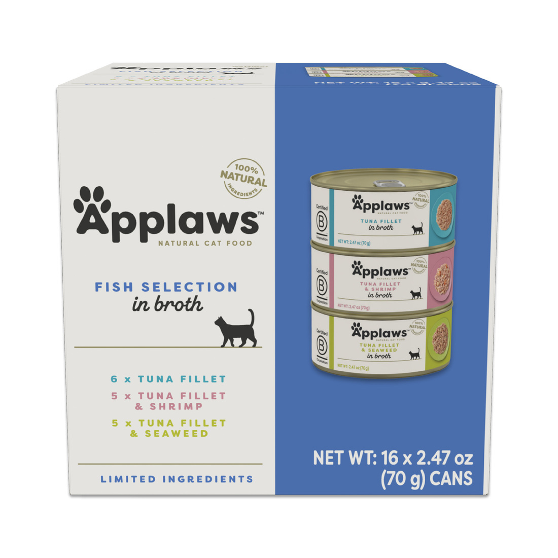 Applaws Natural Wet Cat Food, Fish Variety Pack, (16) 2.47 Ounce Cans