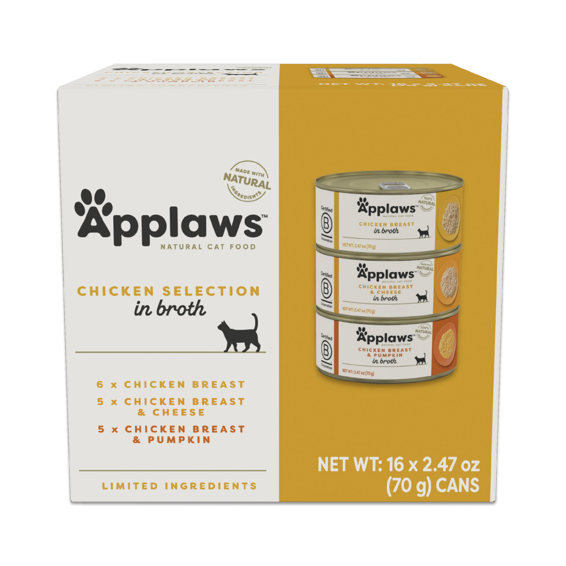 Applaws Natural Wet Cat Food, Chicken Variety Pack, (16) 2.47 Ounce Cans