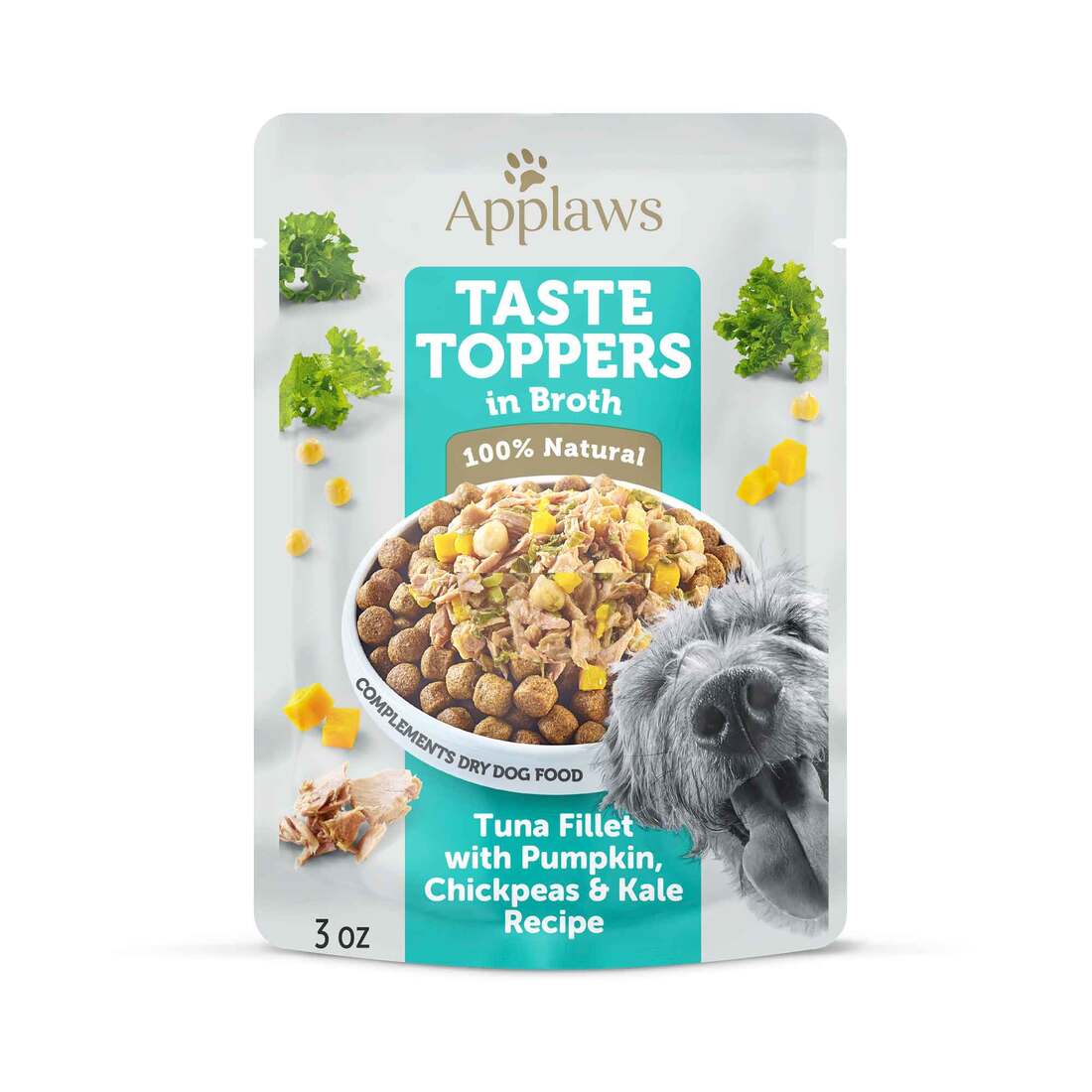 Applaws Taste Toppers Natural Wet Dog Food, Tuna Fillet with Pumpkin, Chickpeas and Kale in Broth, 3
