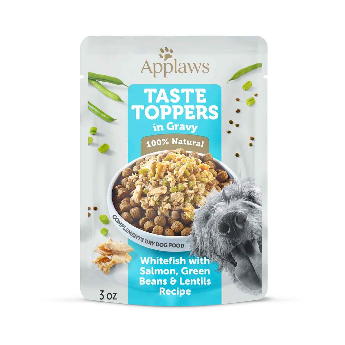 Applaws Taste Toppers Natural Wet Dog Food, Whitefish with Salmon, Green Beans & Lentils in Gravy, 3