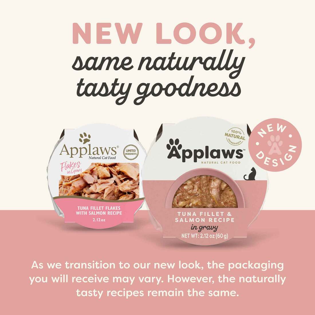 Applaws Natural Wet Cat Food, Tuna Filet and Salmon Recipe in Gravy, 2.12 Ounces