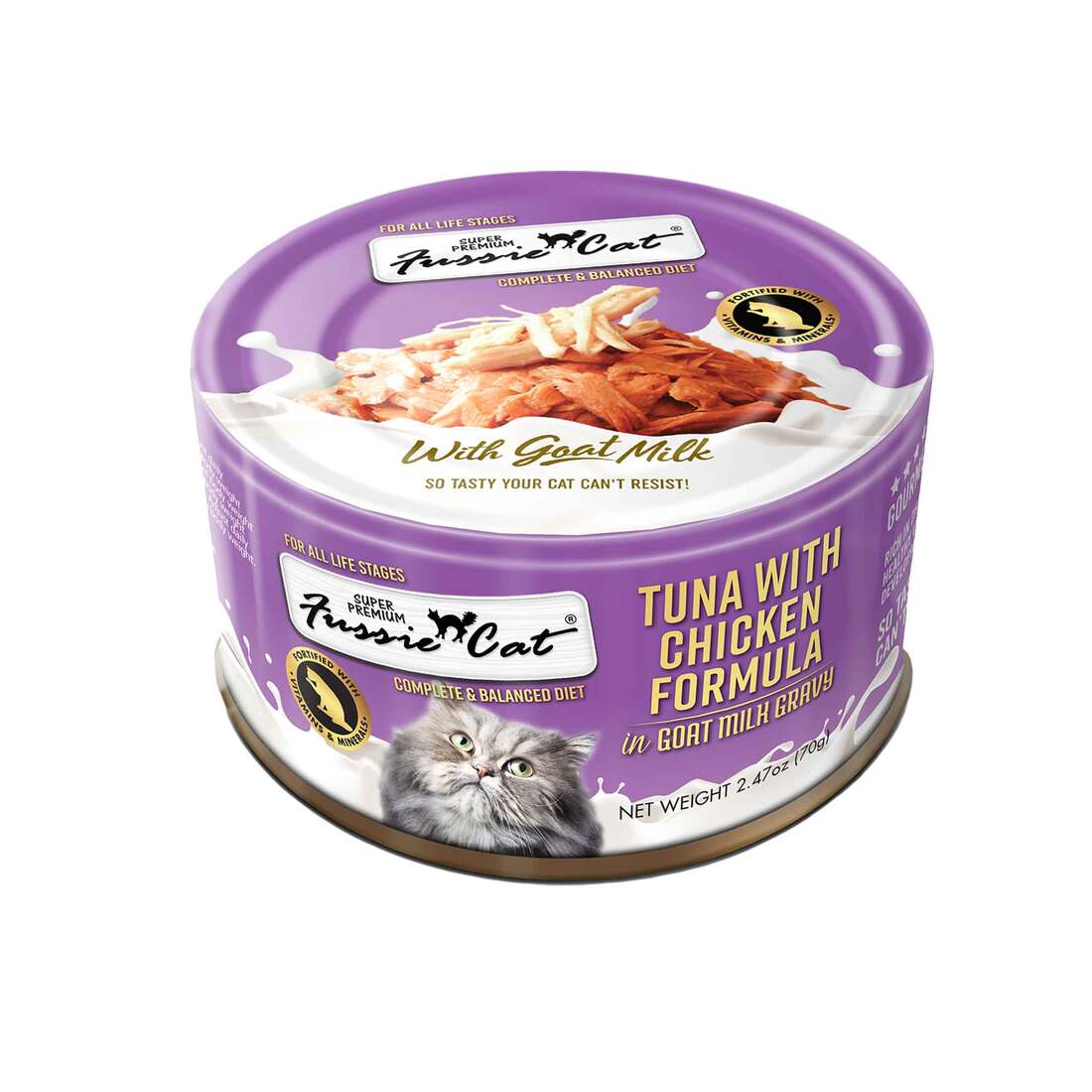 Fussie Cat Premium Wet Cat Food, Tuna with Chicken Formula in Goat Milk Gravy, 2.47 Ounces