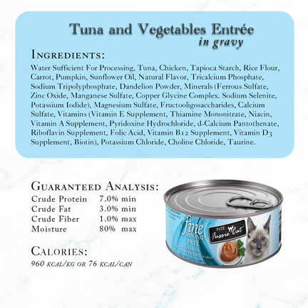 Fussie Cat Fine Dining Pate Wet Cat Food, Tuna with Vegetables In Gravy, 2.82 Ounces