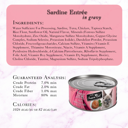 Fussie Cat Fine Dining Pate Wet Cat Food, Sardines In Gravy, 2.82 Ounces