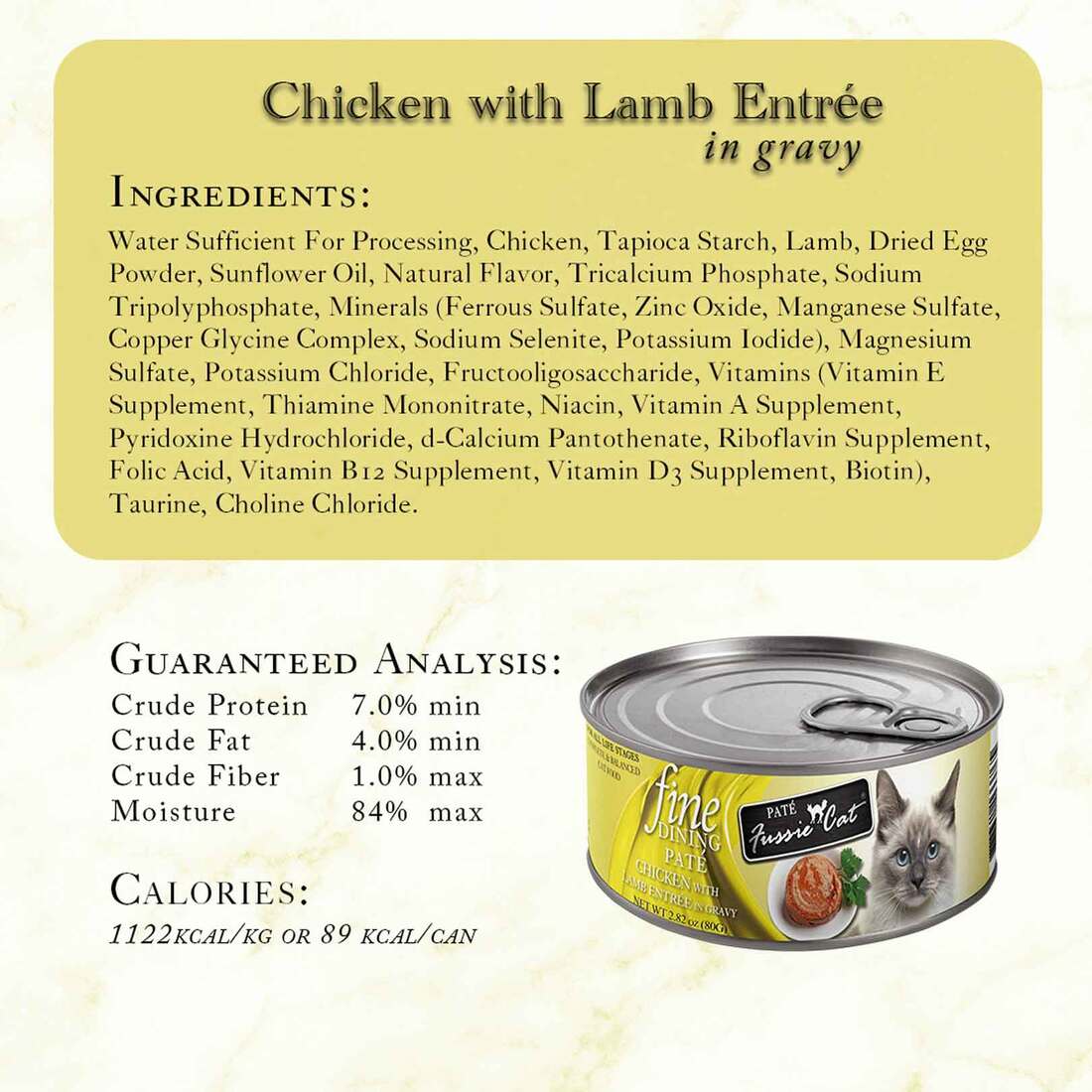 Fussie Cat Fine Dining Pate Wet Cat Food, Chicken with Lamb in Gravy, 2.82 Ounces