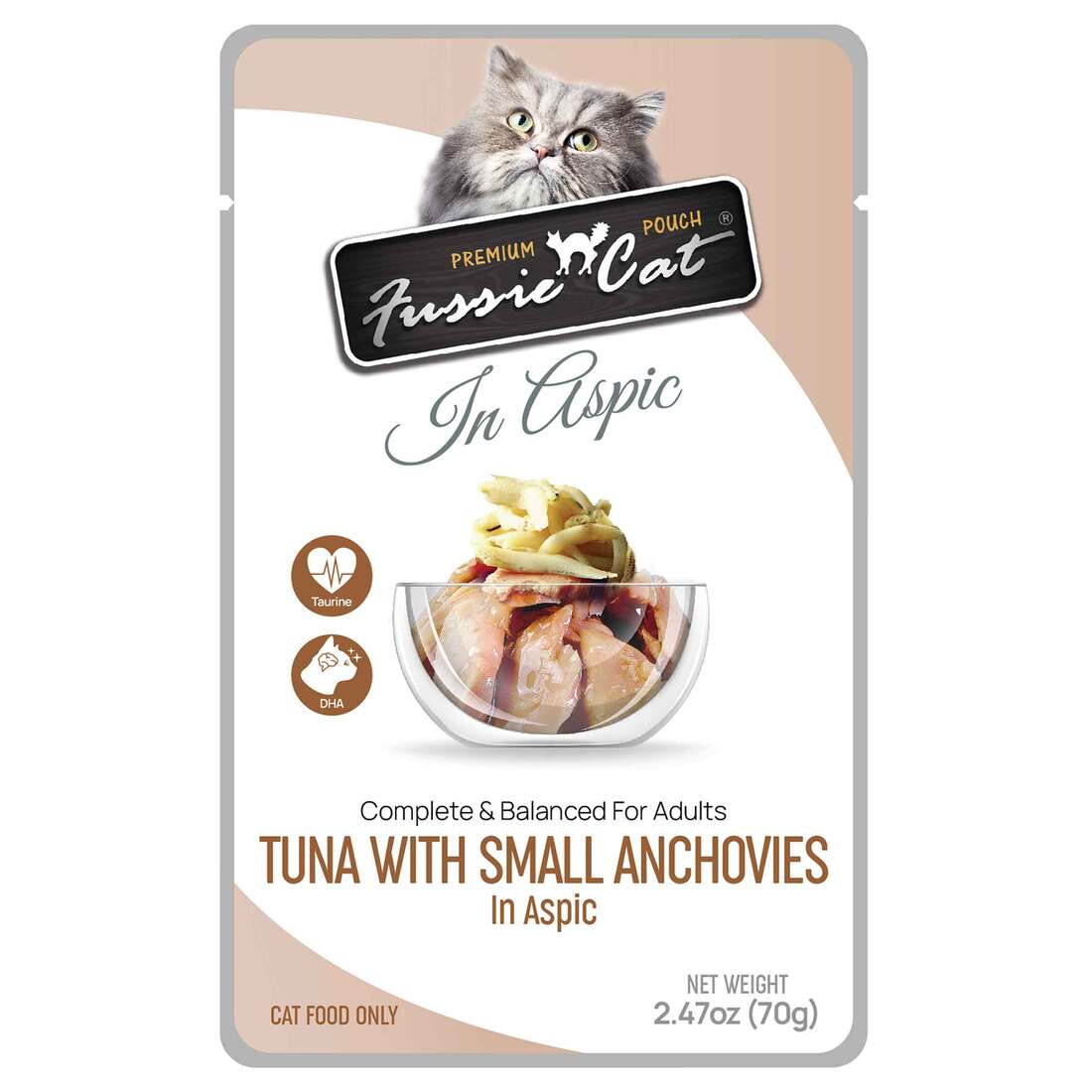 Fussie Cat Premium Wet Cat Food Pouch, Tuna with Smal Anchovies In Aspic, 2.47 Ounces