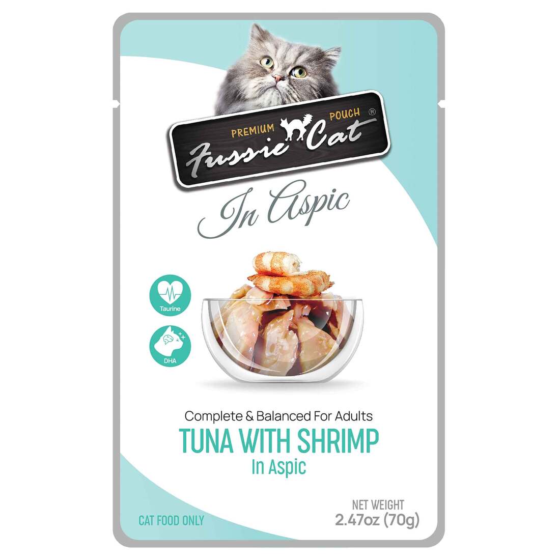 Fussie Cat Premium Wet Cat Food Pouch, Tuna with Shrimp In Aspic, 2.47 Ounces