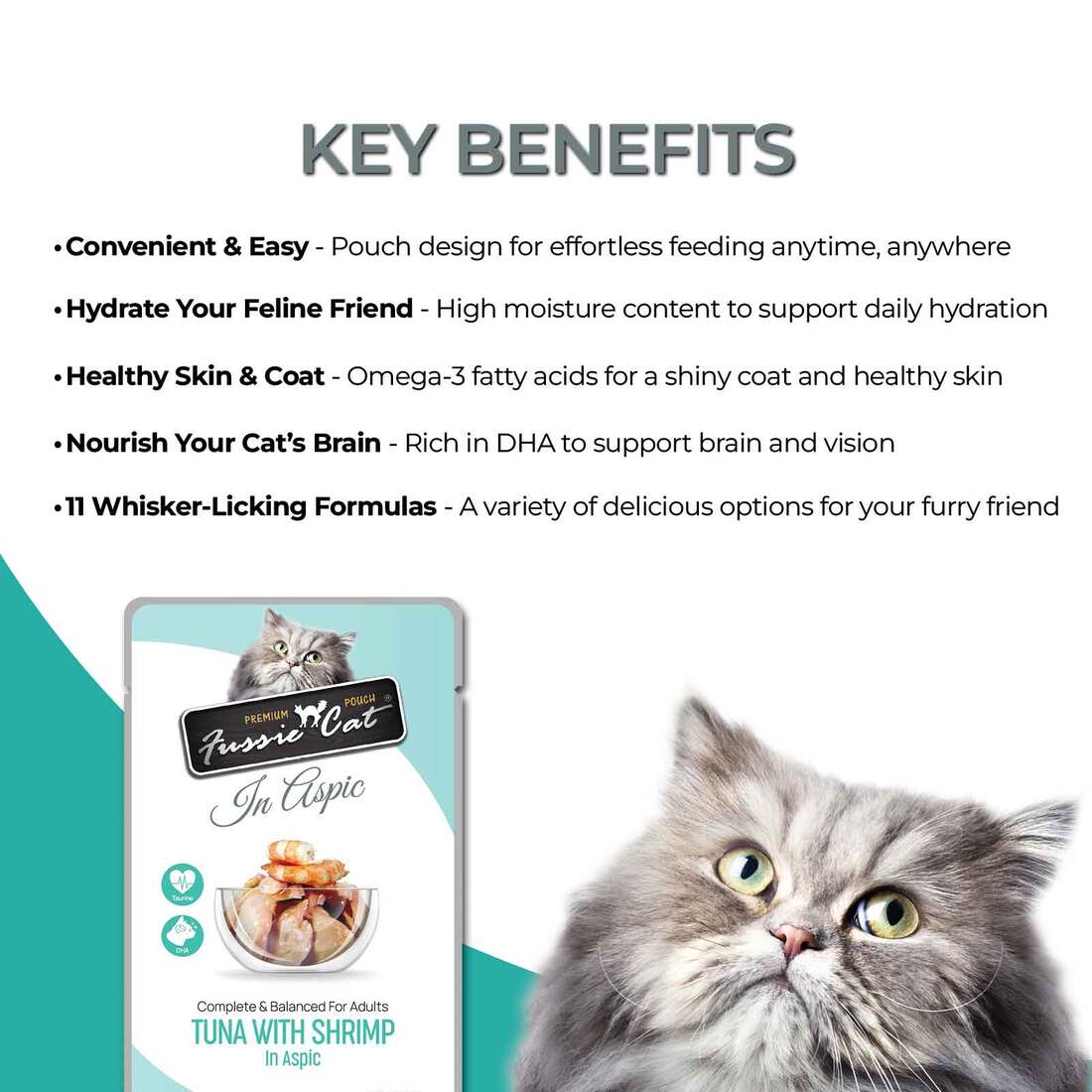 Fussie Cat Premium Wet Cat Food Pouch, Tuna with Shrimp In Aspic, 2.47 Ounces