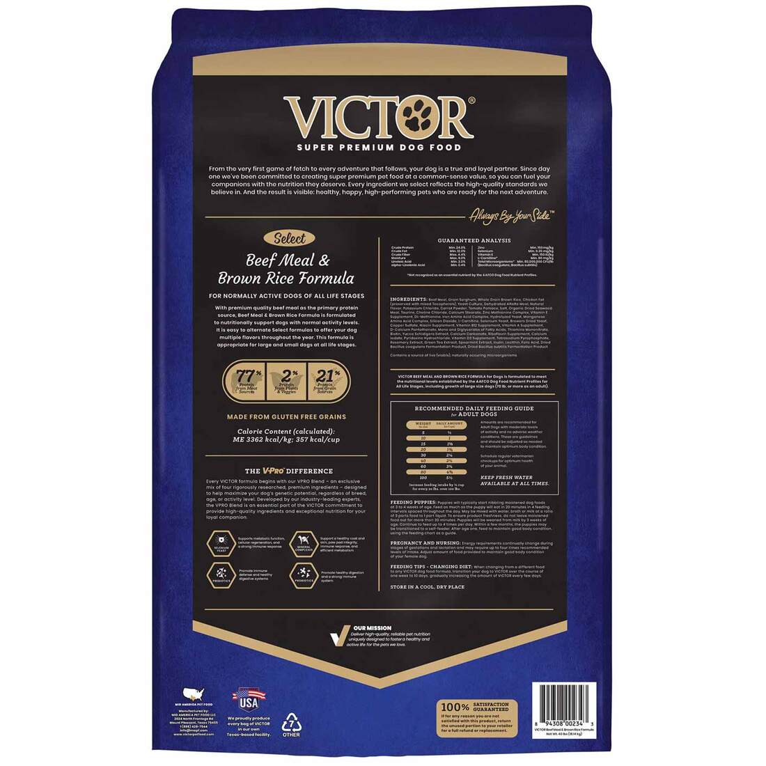 VICTOR Select Beef Meal & Brown Rice Formula, Dry Dog Food, 40 Pounds