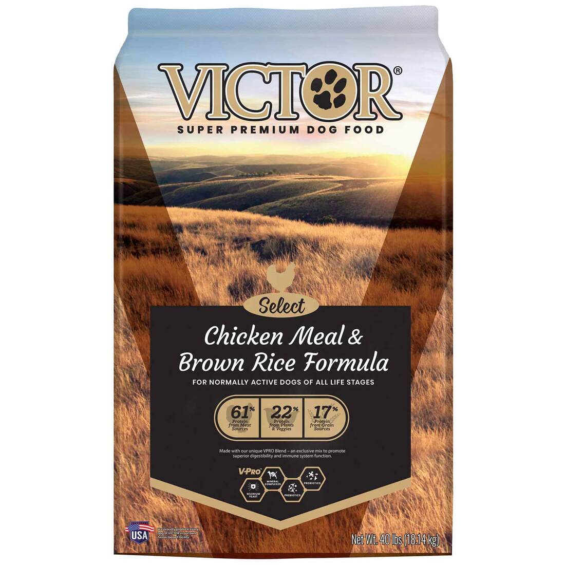 VICTOR Select Chicken Meal & Brown Rice Formula, Dry Dog Food, 40 Pounds